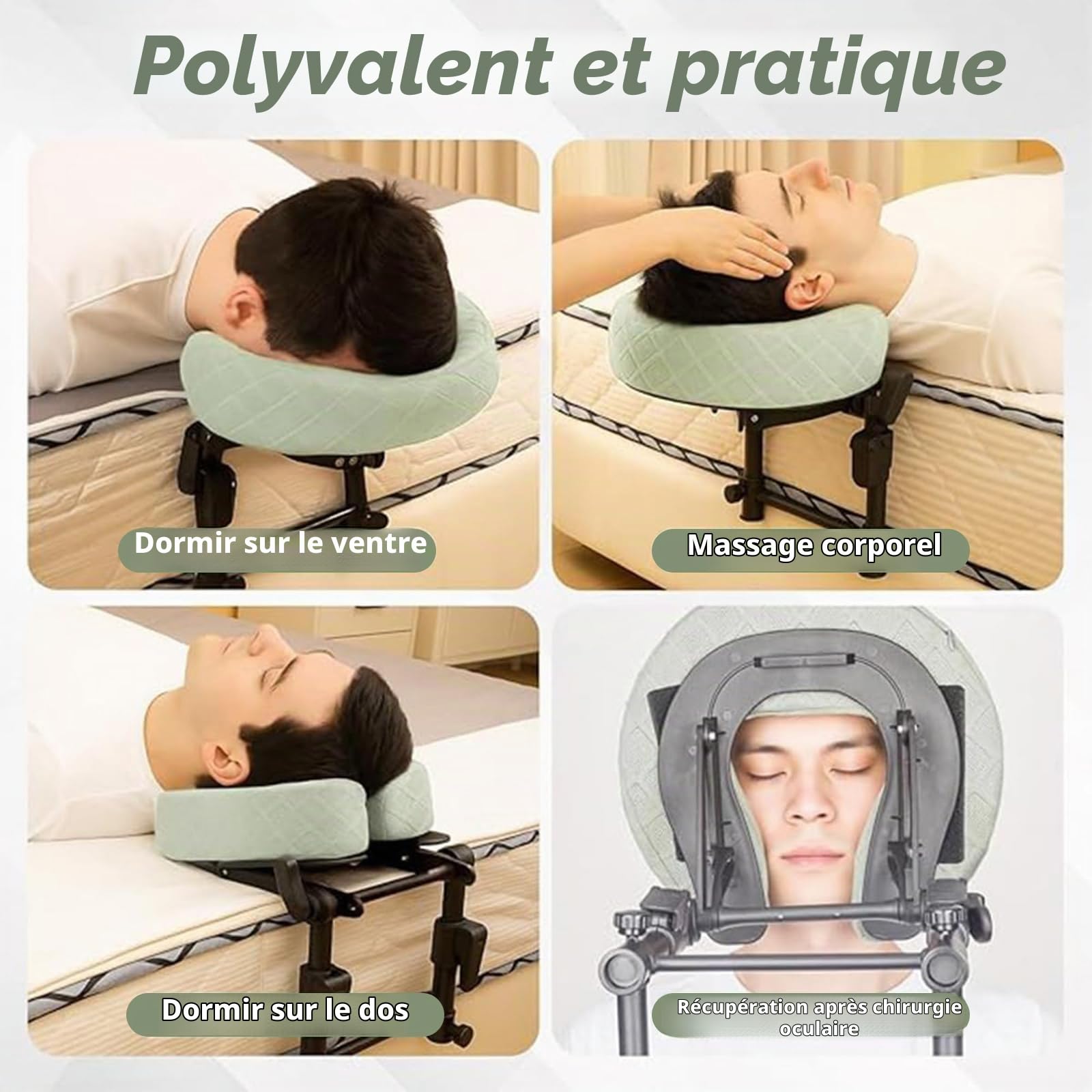 Appui-TêTe De Massage pour Lit,Berceau Facial Lit,Berceau Universel Spa Et Institut Beauté avec Oreiller,pour Massages en Salon,RéCupéRation AprèS Une Chirurgie Oculaire(Green)