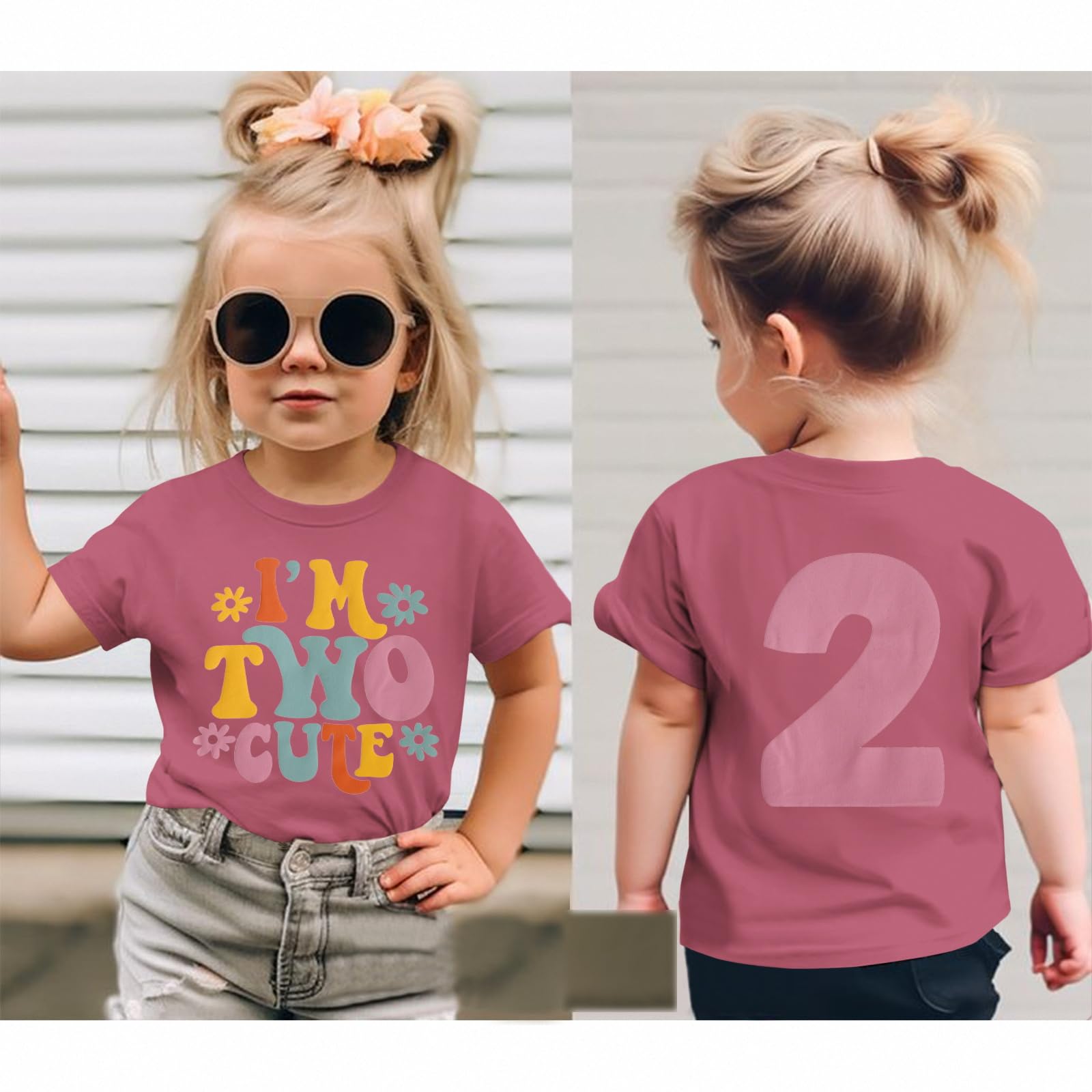 T-shirt 2ème anniversaire pour fille « I'm Two Cute » Imprimante Chemise Deuxième Anniversaire T-shirt Fête d'anniversaire Vêtements Été Manches Courtes Hauts Doux Col Rond Chemises 2 Ans Enfants