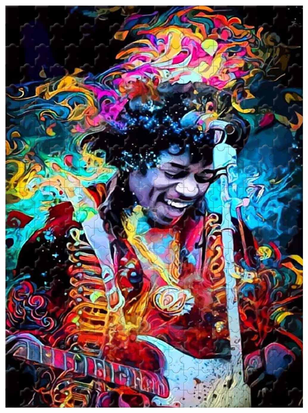 For adult, 1000 Pieces Wooden Jigsaw Puzzle,Home Decoration,Singer Jimi Hendrix (No frame ; 3 0 0)