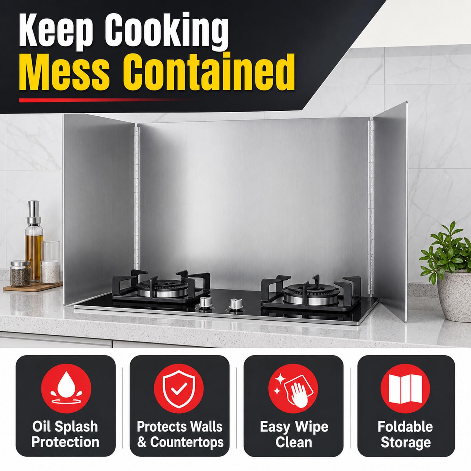 Protección contra Salpicaduras para Cocina Plegable,Placa Antisalpicaduras Portátil Fácil Limpiar,Protector Trasero para detrás de una Cocina para freír,contra Salpicaduras de Grasa