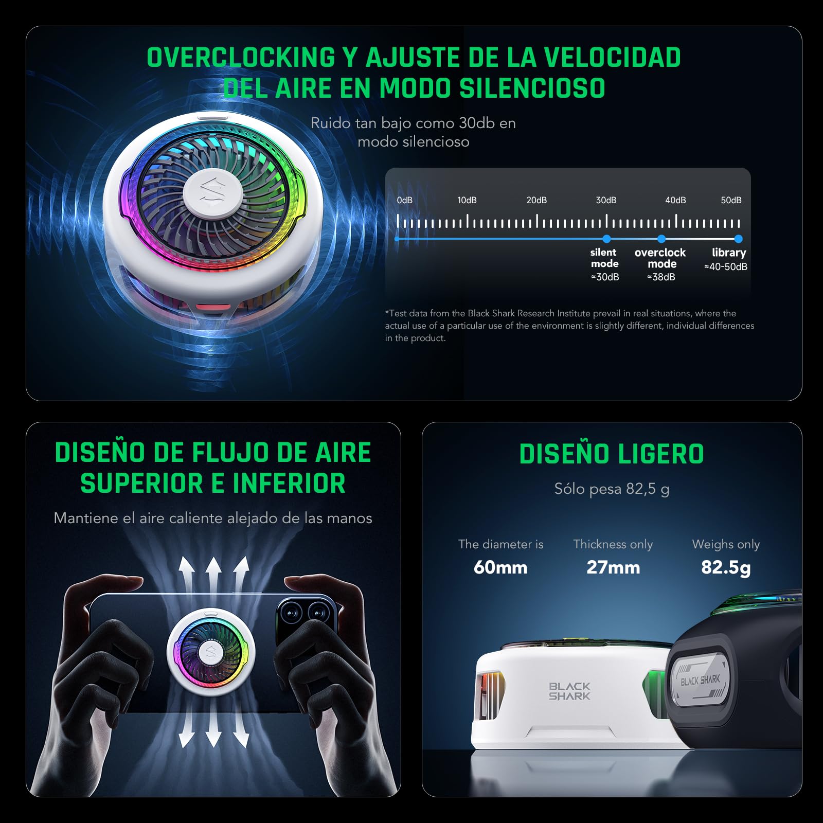 Black Shark FunCooler 5 Enfriador Magnético para Teléfonos Móviles para Juegos, Ventilador Portátil con luz RGB, Radiador para Teléfonos Móviles iPhone Magnetic Series/Android/tabletas/iPad (Blanco)