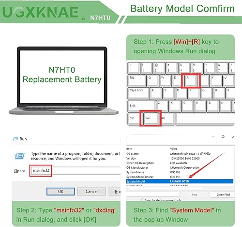 Miniatura 4 de UGXKNAE Batería de repuesto para laptop N7HT0 para Dell Latitude 9510 2 en 1 Latitude 9510 9520 Series Notebook TVKGH V5K68 N2NLL HYMNG N7HTO 08NFC7