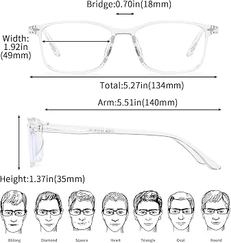 Nearsighted Glasses Blue Light Filter Short-sighted Eyeglasses Classic Distance Glasses for Women Men Clear -1.5x