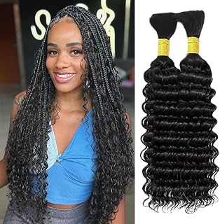 Human Braiding Hair 100g 2 Bundles 24 Inch Deep Wave Bulk Human Hair for Braiding No Weft Bundle 12A Brazilian Virgin Curly Human Hair Extensions for Boho Braids Wet and Wavy Human Hair Braiding Hair