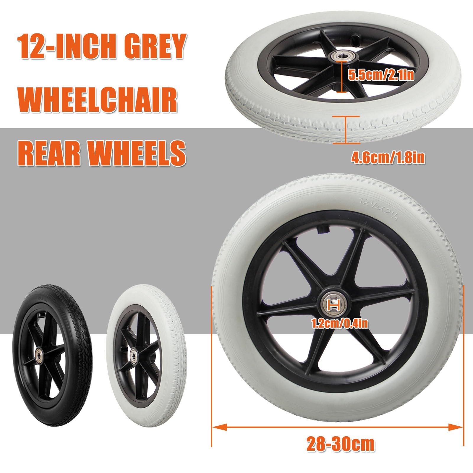 WORDFUN 2X Rueda Trasera para Sillas De Ruedas, 300mm Piezas De Repuesto para Sillas De Ruedas, Scooters, Rueda Resistente Al Desgaste Resistente A Pinchazos, Ruedas De Sólido PU con Tornillo