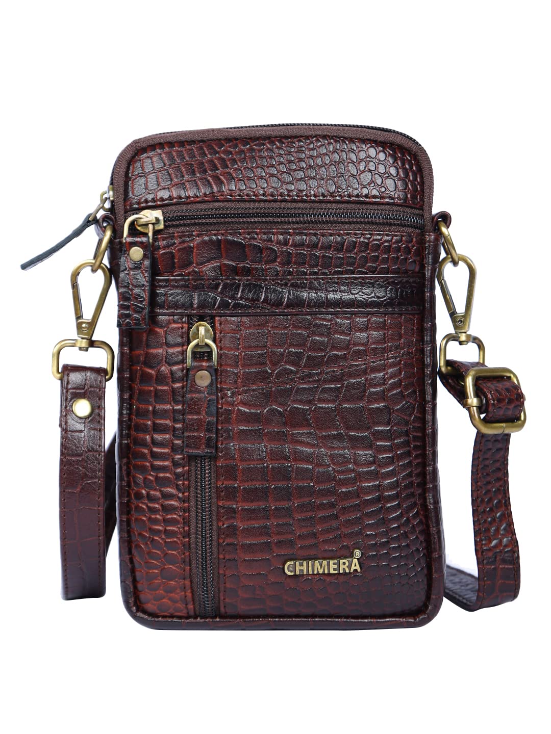 CHIMERA Pure Leather Mini Cross Body Small Mobile Sling Bag | Cell Phone Waist Pouch | Croco Texture for Men and Women (Brown) (B09ZXZG382) Amazon Price History, Amazon Price Tracker