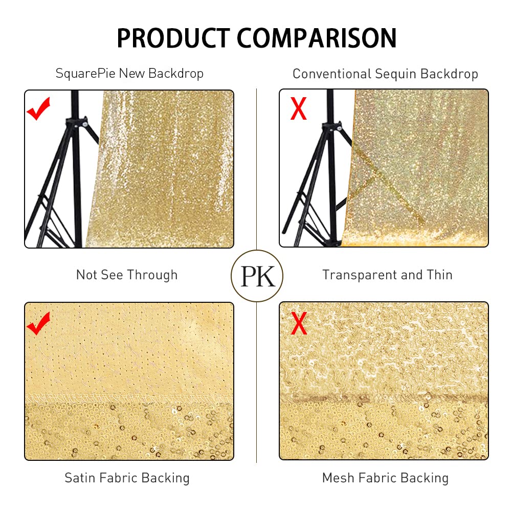 SquarePie Sequin Backdrop Curtain Not See Through Background for Wedding Party 2FT x 8FT 2P Gold