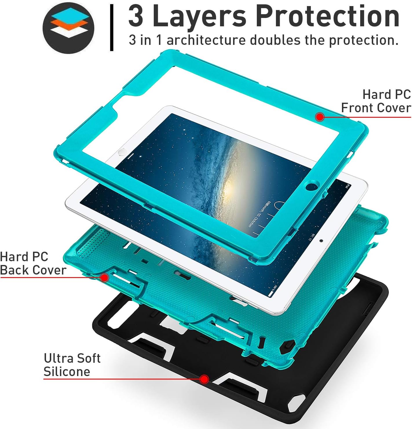iPad Pro 12.9" Case,AICase Heavy Duty Hybrid Shockproof Hard Case Cover Rubber Stand for 2017(A1670/A1671) Apple iPad Pro 12.9 inch (Black/Mint Blue)