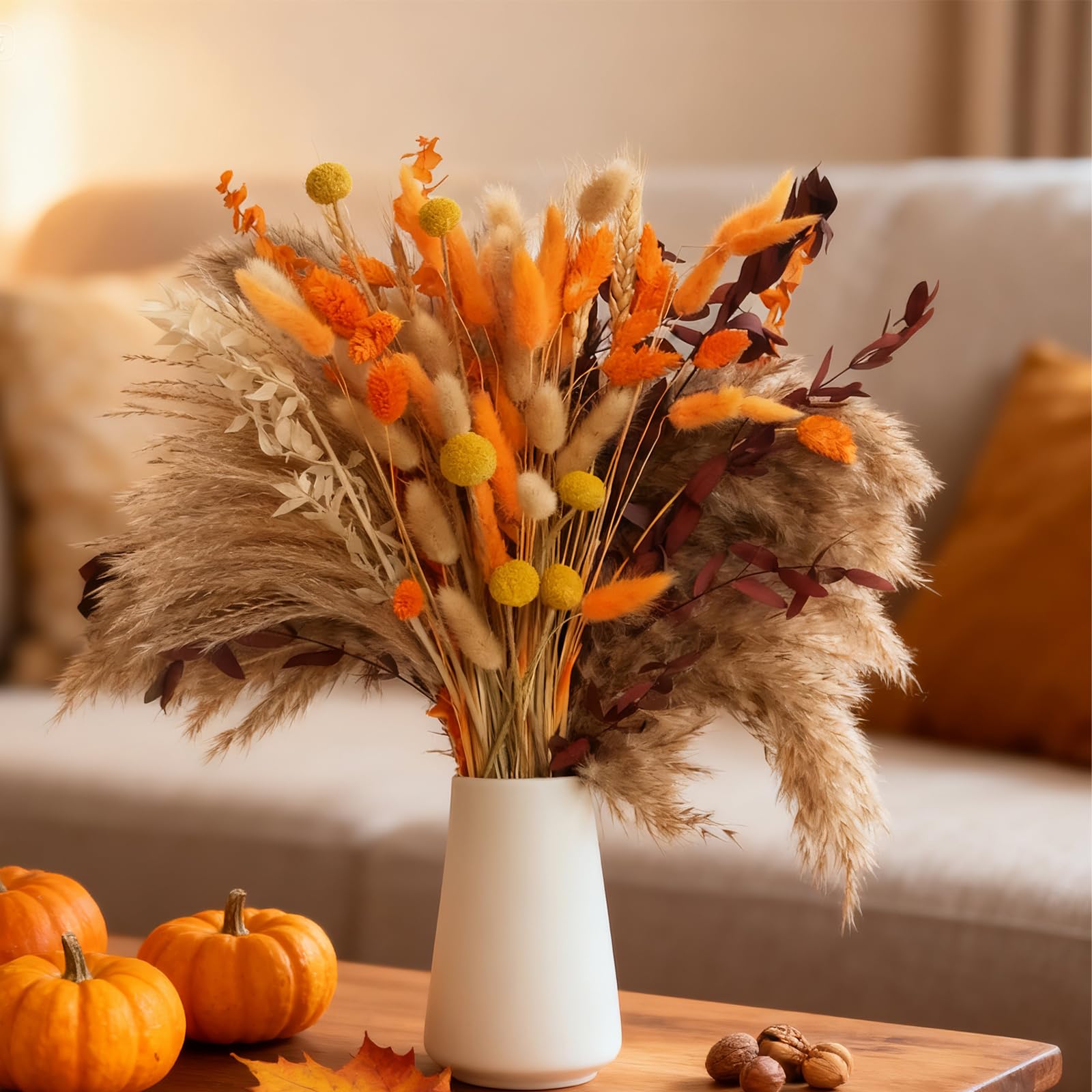 100 bouquet autunnali essiccati con erba di pampa, coda di coniglietto, lavanda e eucalipto rosso, decorazione per la casa, vaso, veranda e giorno del Ringraziamento