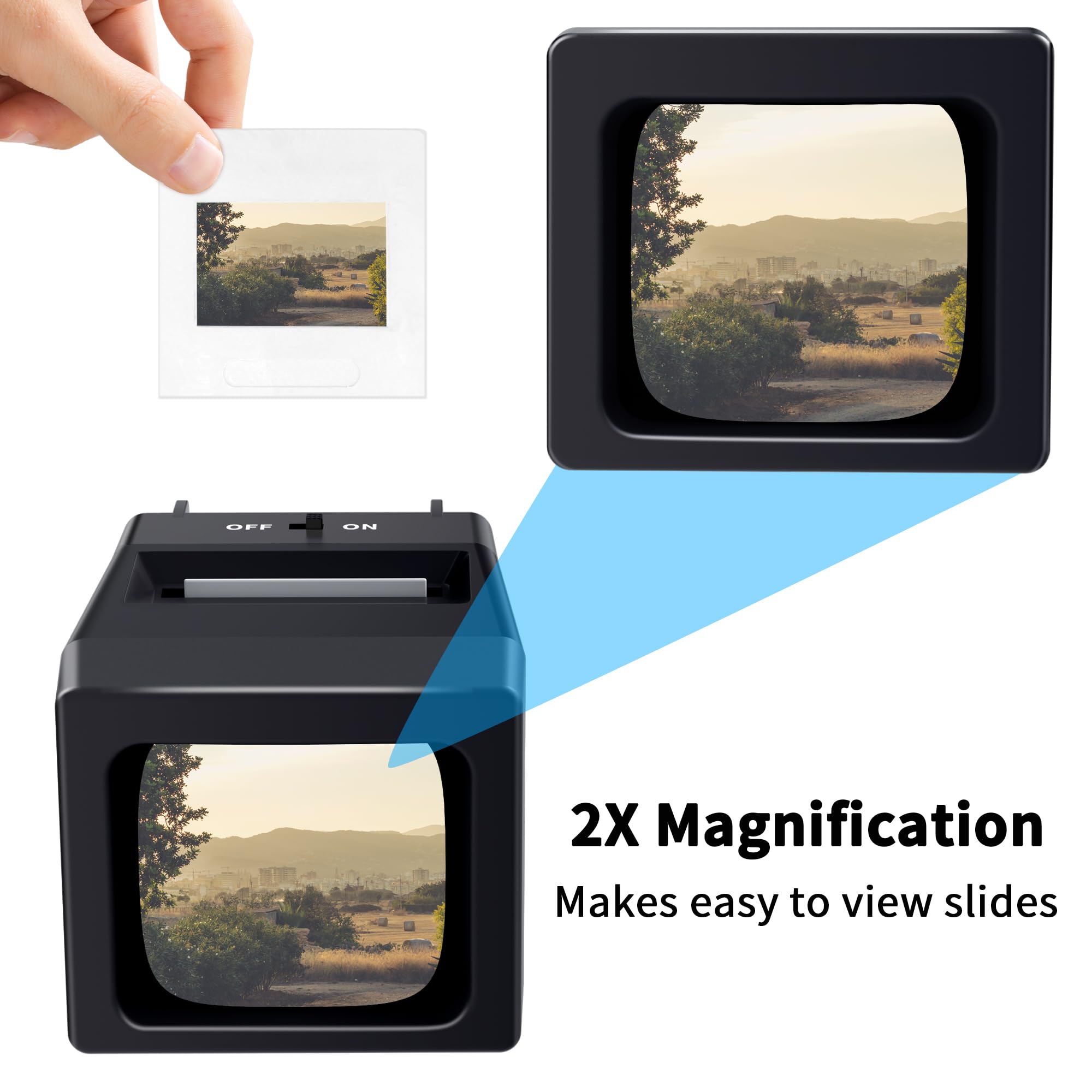 Projecteur de Diapositive et grossissement 35 mm x 2 avec éclairage LED pour Anciennes Diapositive et négatifs 35 mm (2 Piles AA incluses)