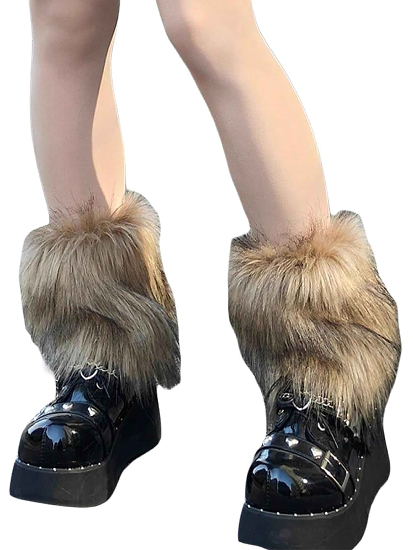 WDIRARA Women's Faux Fur Ankle Leg Warmers Fuzzy Leg Cuffs Winter Cuff Covers