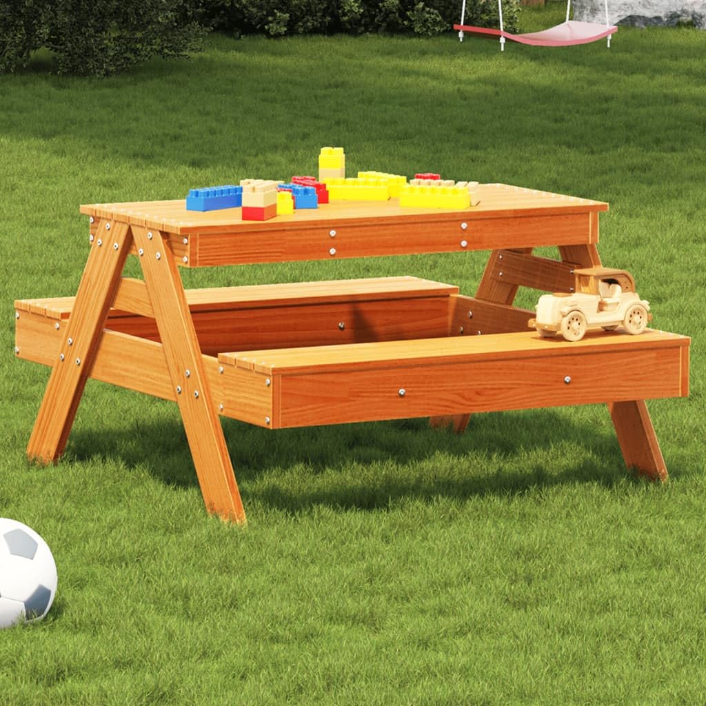 Tavolo da picnic per esterni, tavolo da picnic per bambini marrone cera 88 x 97 x 52 cm in legno massello di pino