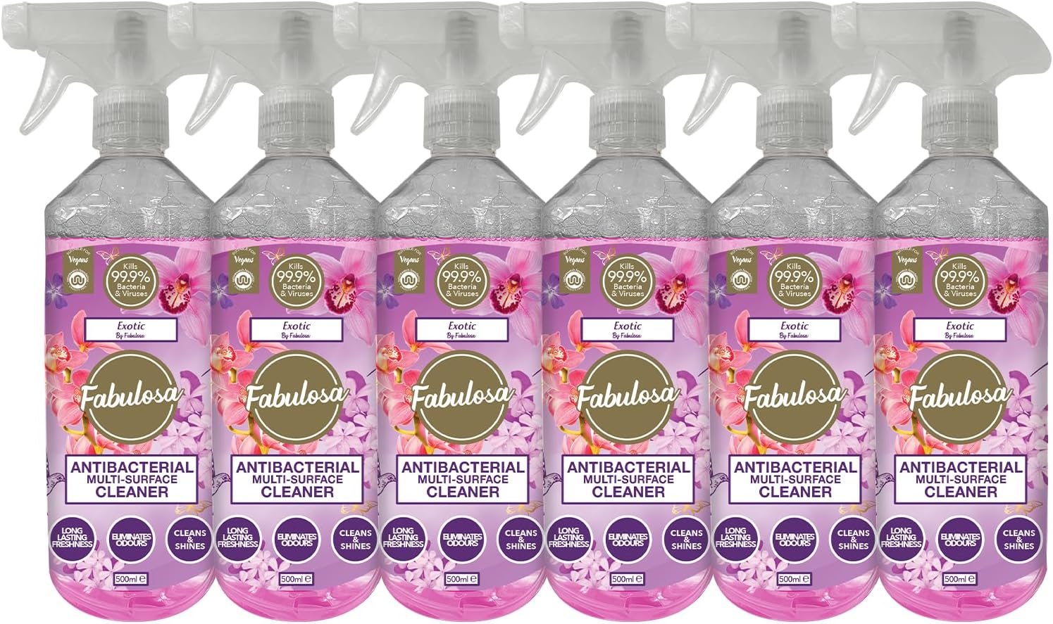 Fabulosa Antibacterial Disinfectant Spray, All Purpose Multi Surface Cleaner, 500ml, 6 pack, Exotic
