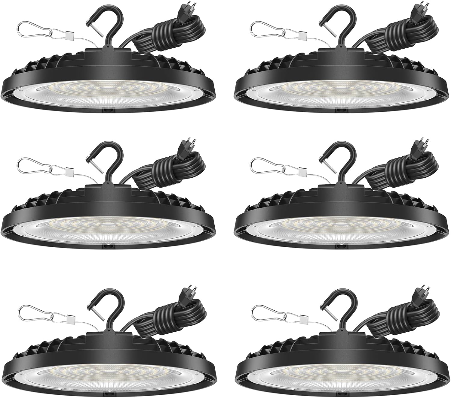 200W UFO LED High Bay Light, 28,000LM LED Shop Lights Fixture, 5000K, 120VAC, Plug & Play Lighting for Warehouses, Workshops, Garages, and Barns – ETL Listed, 6 Pack