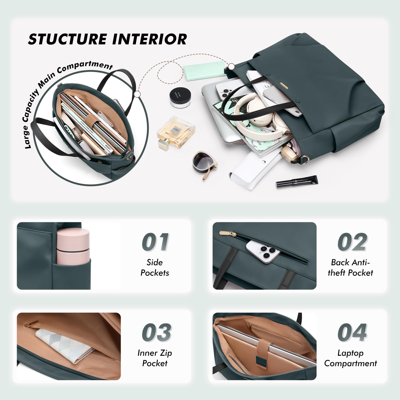 GOLF SUPAGS Bolso de hombro para ordenador portátil de 14 pulgadas, bolso de transporte para mujer, bolso elegante para trabajo y viajes