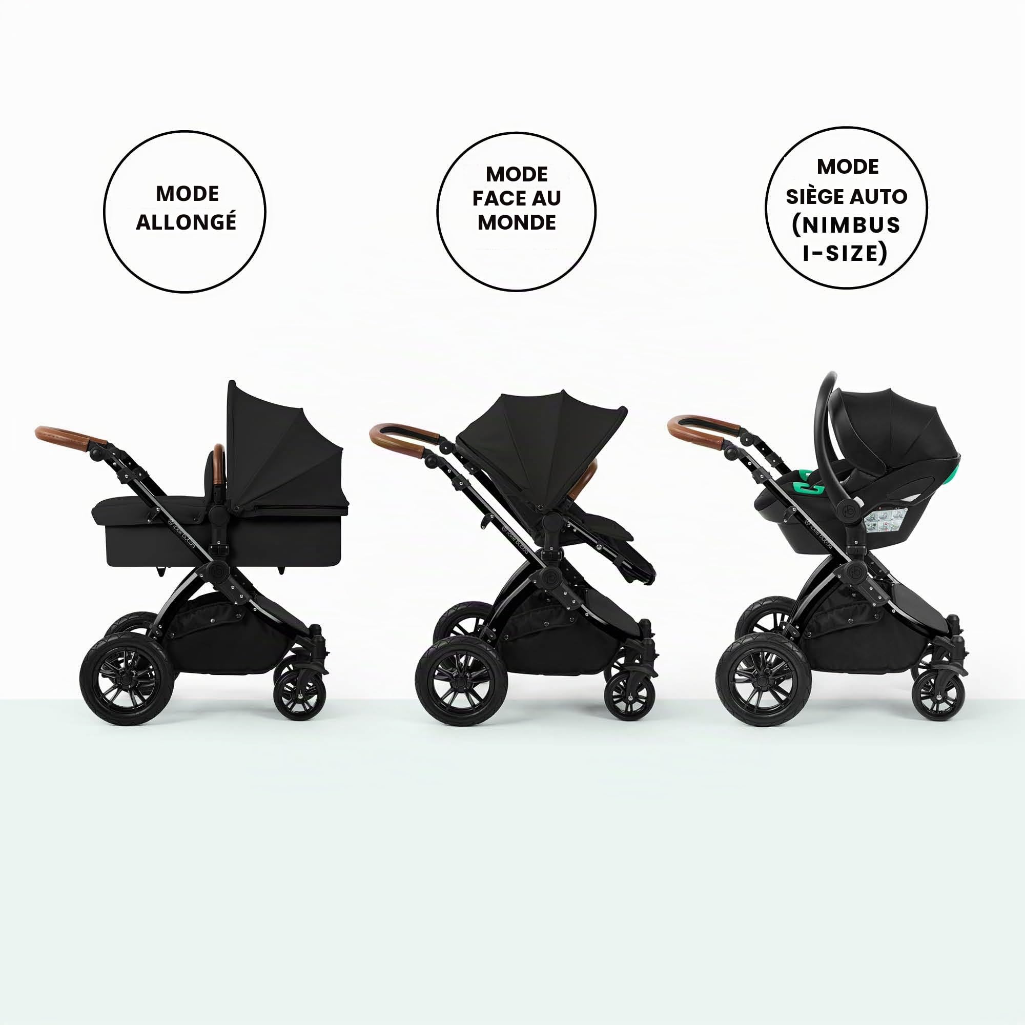 Système de voyage Ickle Bubba Stomp Luxe 12 pièces avec siège auto i-Size Nimbus et base ISOFIX pivotante à 180° – De la naissance à 22 kg (environ 4 ans) (Minuit/Beige, Châssis noir)