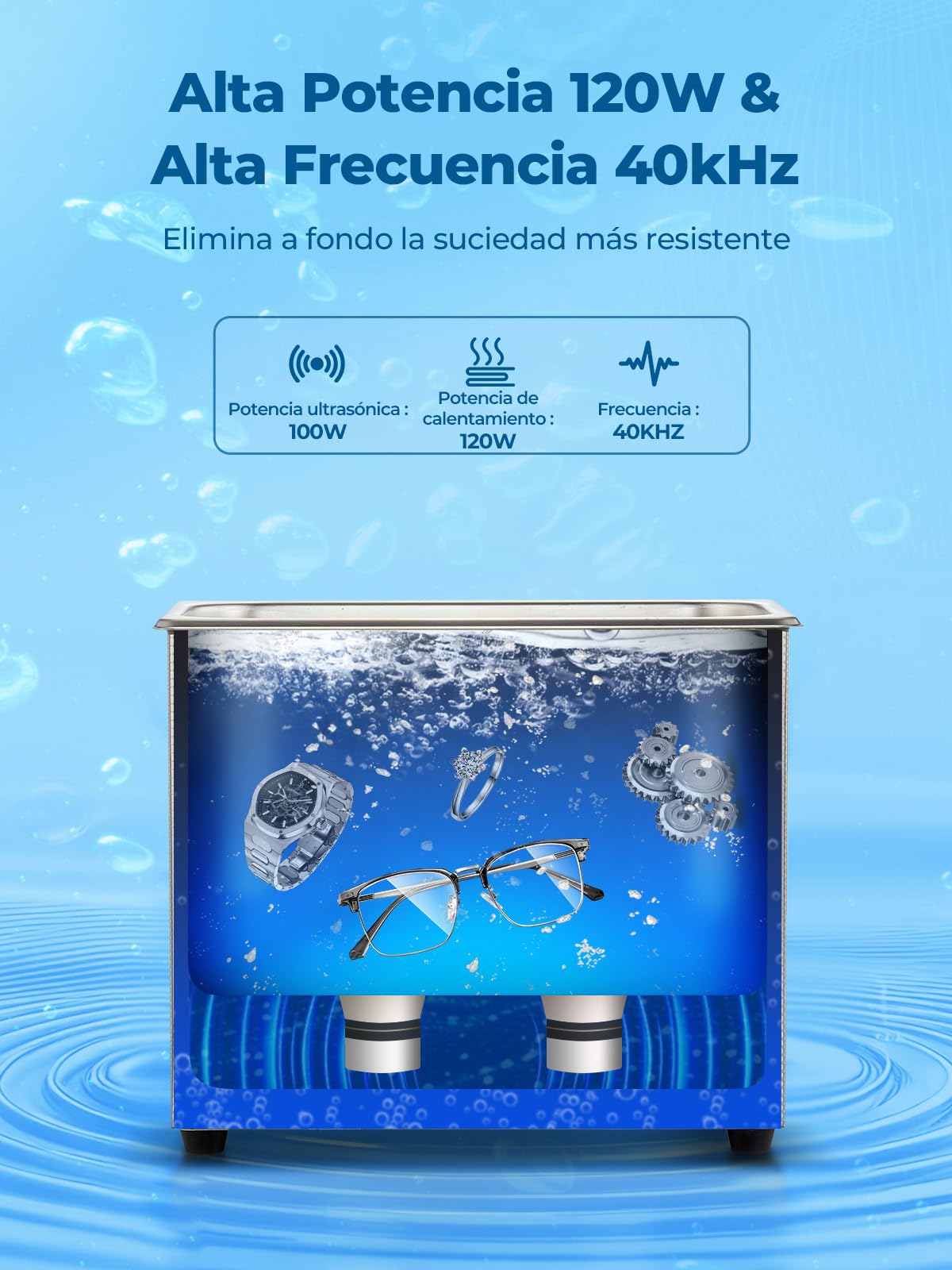 Limpiador de Ultrasonidos con Calentador y Temporizador, Acero Inoxidable, Máquina de Ultrasonidos Limpieza Profesional para Relojes, Placas PCB, Cadenas de Moto, Gafas y Piezas de Auto (3.2L)