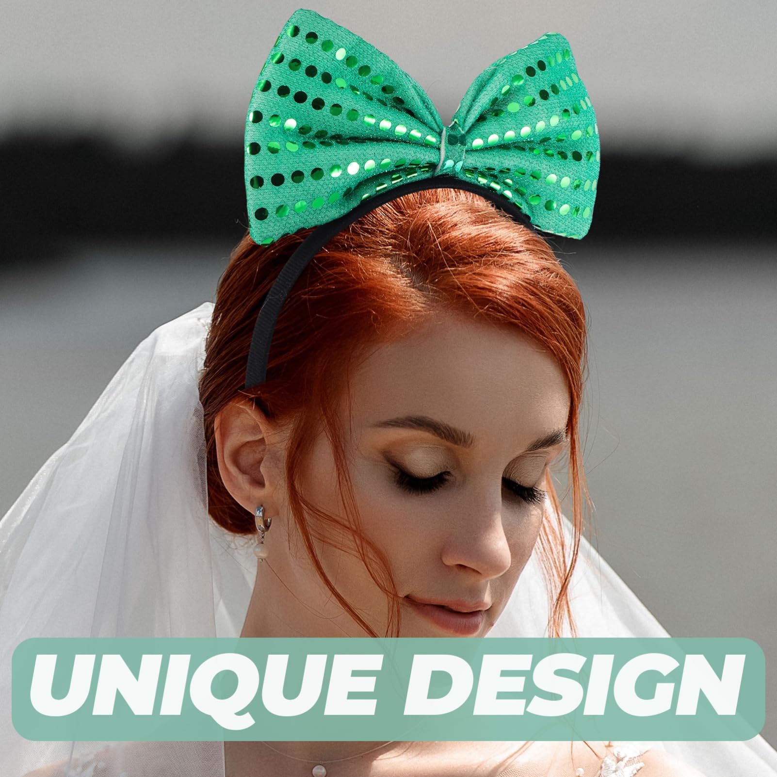 CALLARON Serrage-tête Paillettes Nœud Extra Large Vert, Bandeau Fin pour Cheveux de Femme et Fille, Accessoire pour Fête et Usage Quotidien