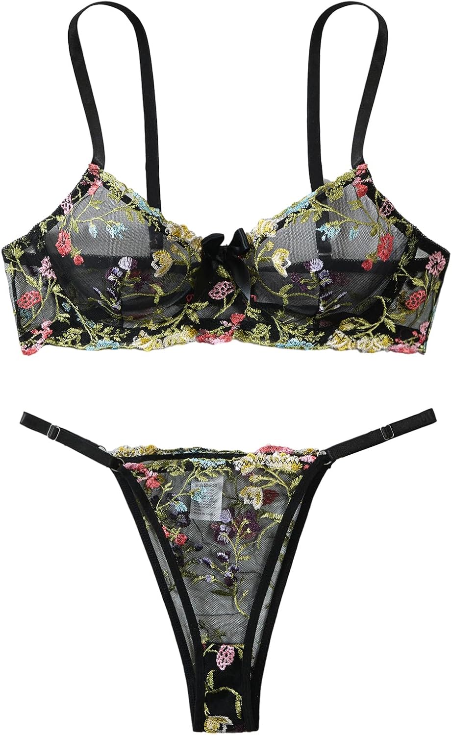 Lilosy Sexy Floral Embroidered Mesh Women Underwire Push Up Lingerie Set