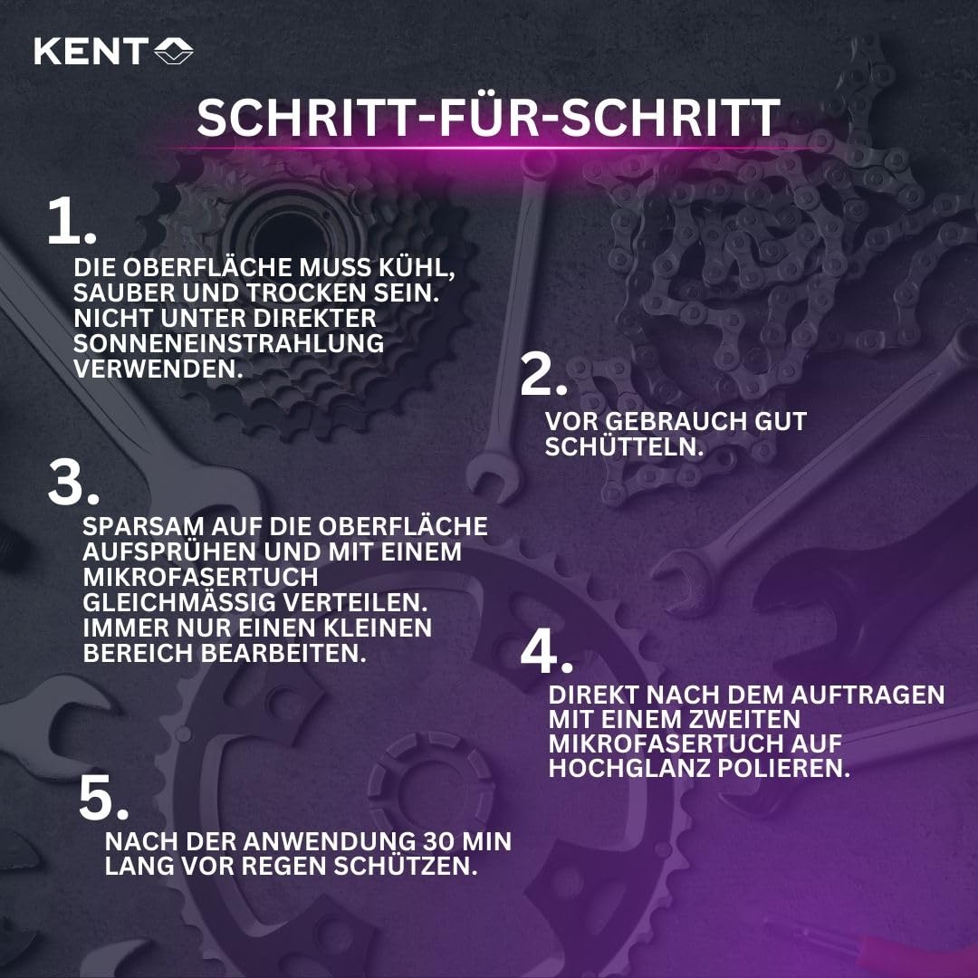 KENT BIKE Nano Graphene Coating –- Oberflächenbeschichtung für Fahrräder & E-Bikes – Pflege & Schutz bis zu 365 Tage – Versiegelung & Schmutzabweisung – Hochglanz-Finish mit Tiefeneffekt