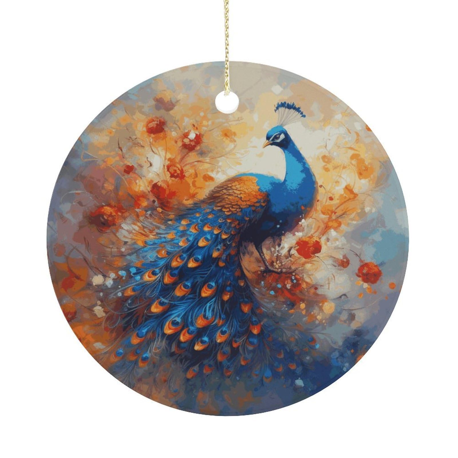 Peacock2 Christmas Ornament,Round Ceramic Ornaments Personalized Christmas Tree Ornament for Holiday Porcelain Keepsake Gifts Ideas Home Decor