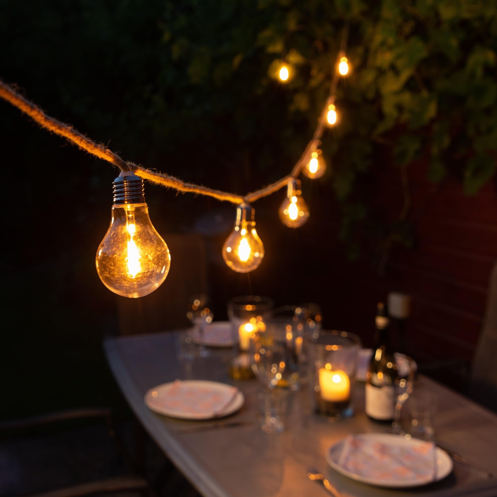 Noma Connectable Jute Rope Festoon Lights, 20 Warm White LED's, 10.6m