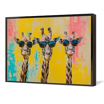 Amazon.co.jp: 絵画 サングラスをかけた3頭のキリンインテリア