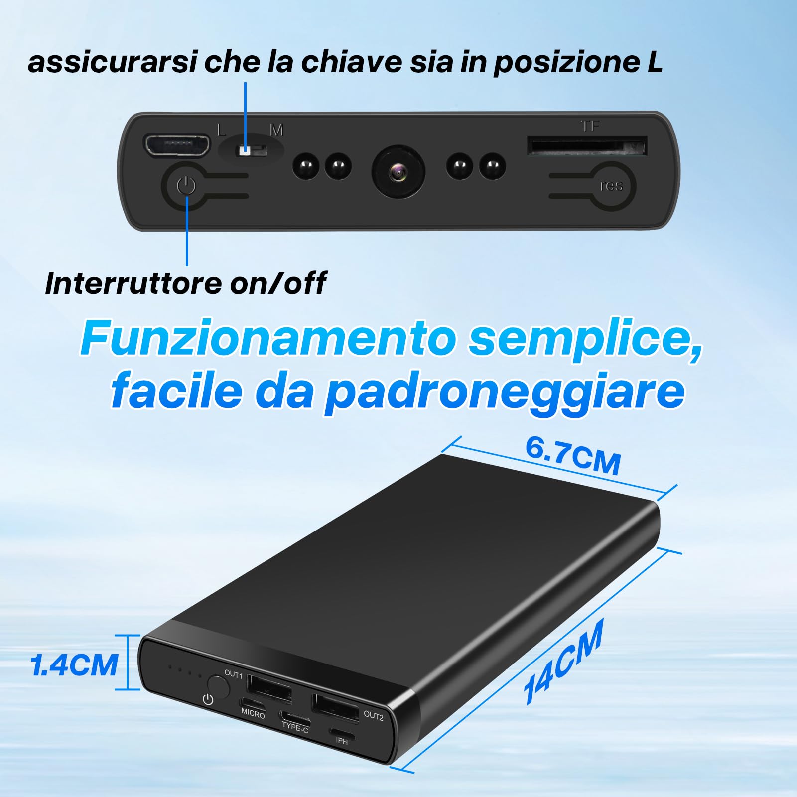 Portatile Telecamera Nascosta, 10000mAh Power Bank Micro Camera Spia Nascosta, HD 1080P Mini Spy Cam con Visione Notturna e Sensore di Gravità per Interno/Esterno