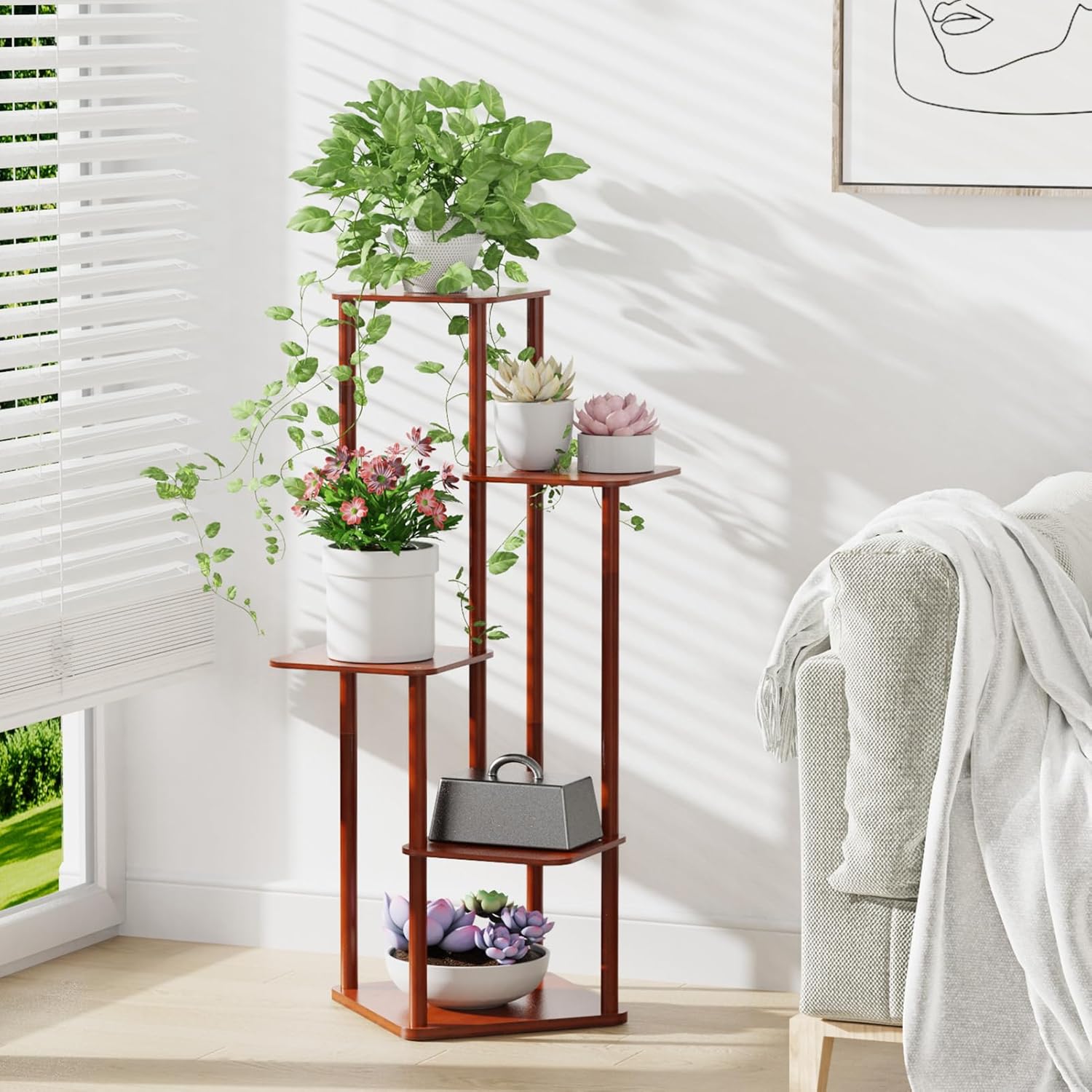 MUDEELA Plant Stand Indoor, 5 Tier Bamboo Plant Stands