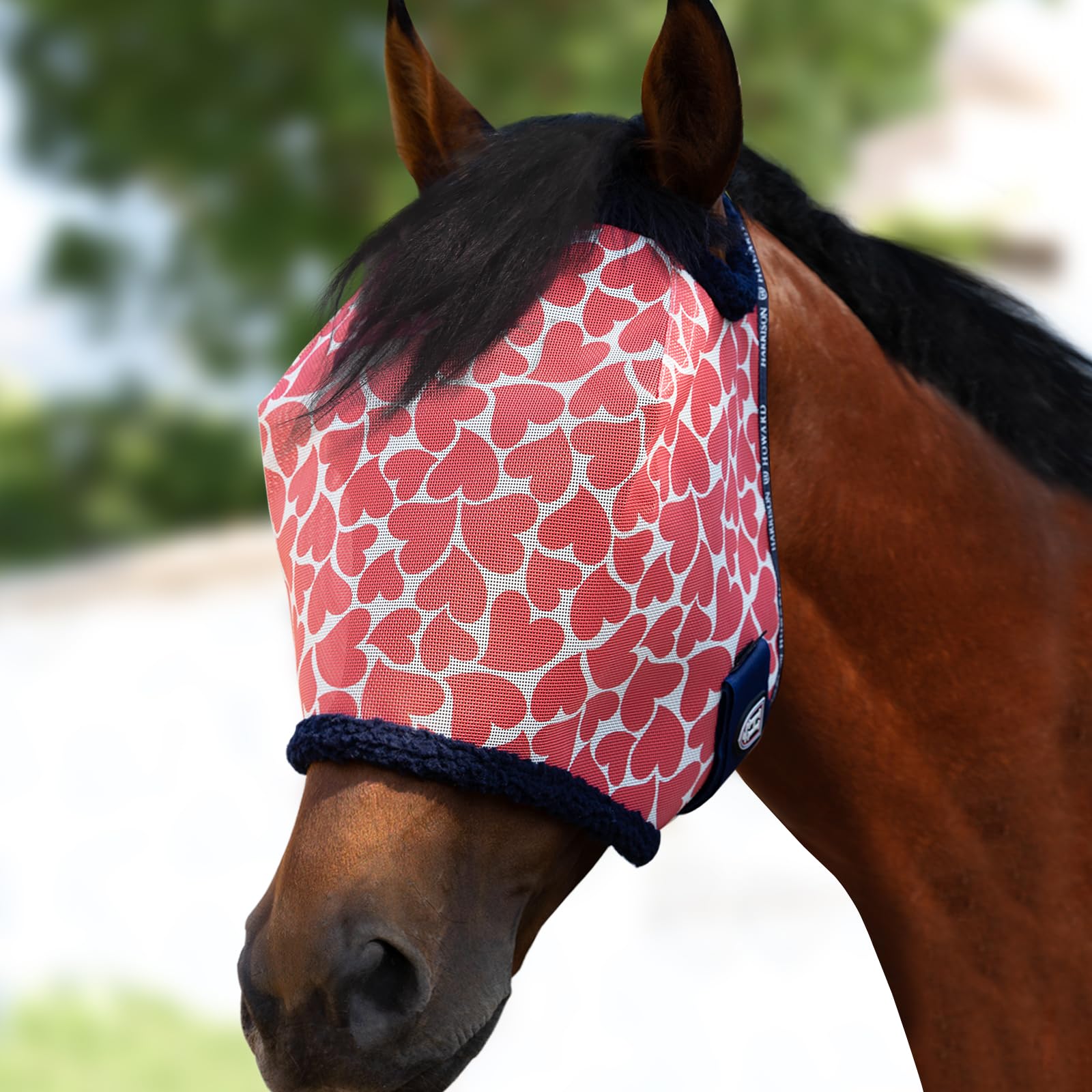 Harrison Howard All Round Mesh Horse Fly Mask UV Protective with Fleece Padded Edging and Fun Prints Forelock Opening Design Mask for Horse Hearts