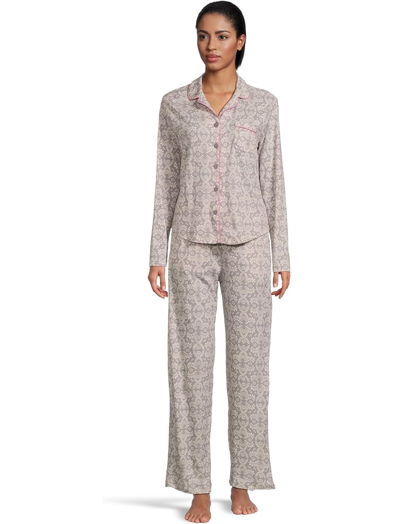 Gray Karen Neuburger Petite Novelty Long Sleeve Girlfriend Pajama Set