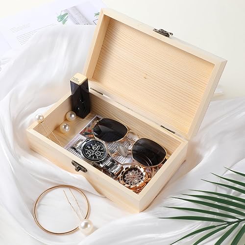 Miniatura 5 de Caja de madera con tapa con bisagras y cierre frontal, joyero de madera sin pintar para proyectos de arte, manualidades, manualidades, recuerdo,