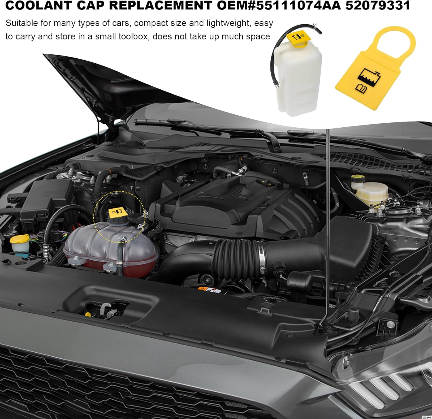 Engine Coolant Reservoir Cap, Car Radiator Recovery Overflow Tank Cap Replacement, OEM# 55111074AA 52079331 Coolant Caps Compatible with Pacifica Voyager Gladiator