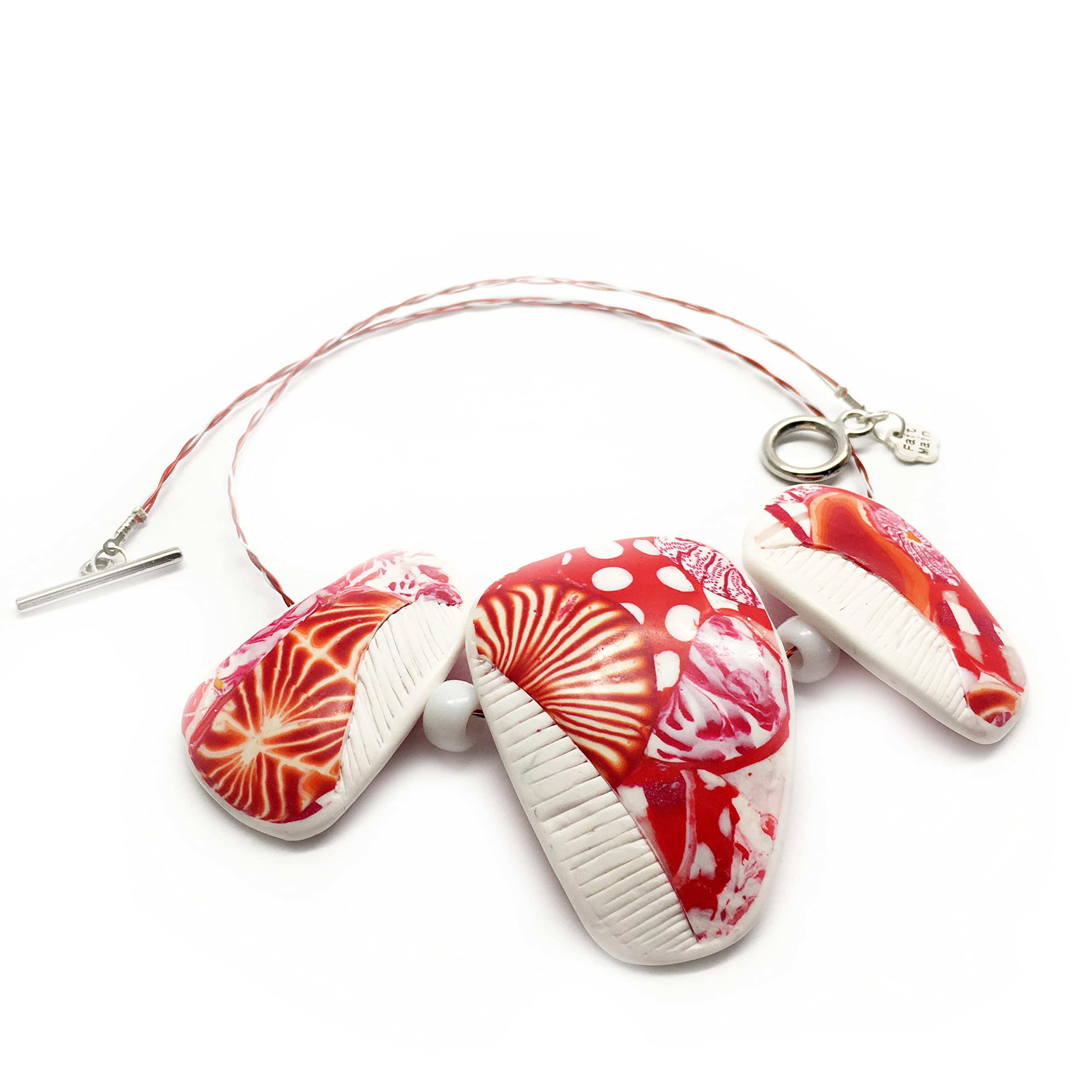 Collier court ras de cou, torque, blanc et rouge, motif artistique abstrait et graphique. Style design, modèle unique pour femme moderne.