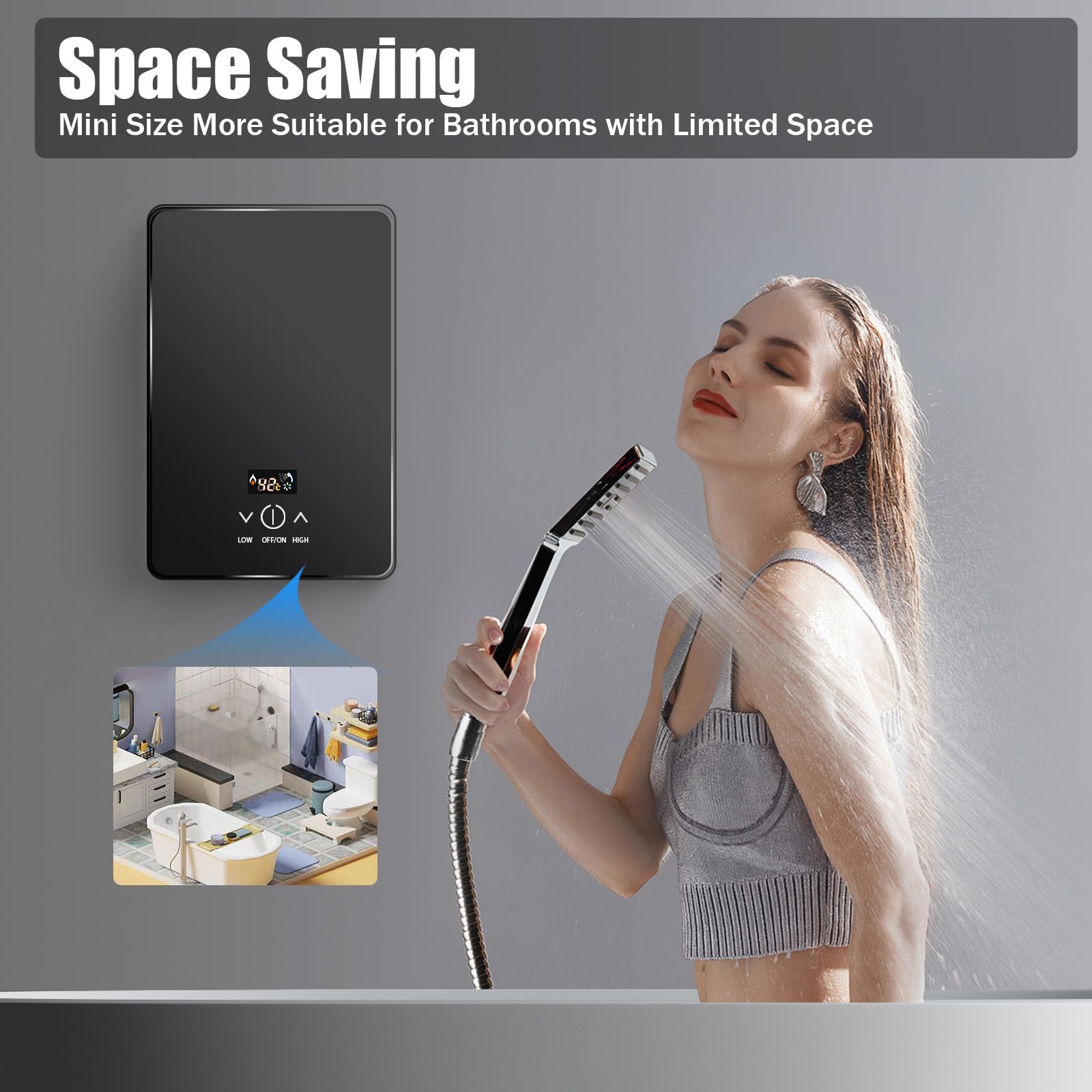 Scaldacqua istantaneo elettronico, display LED digitale della temperatura, scaldabagno istantaneo per cucina, bagno e casa, 220V 6500W (nero)