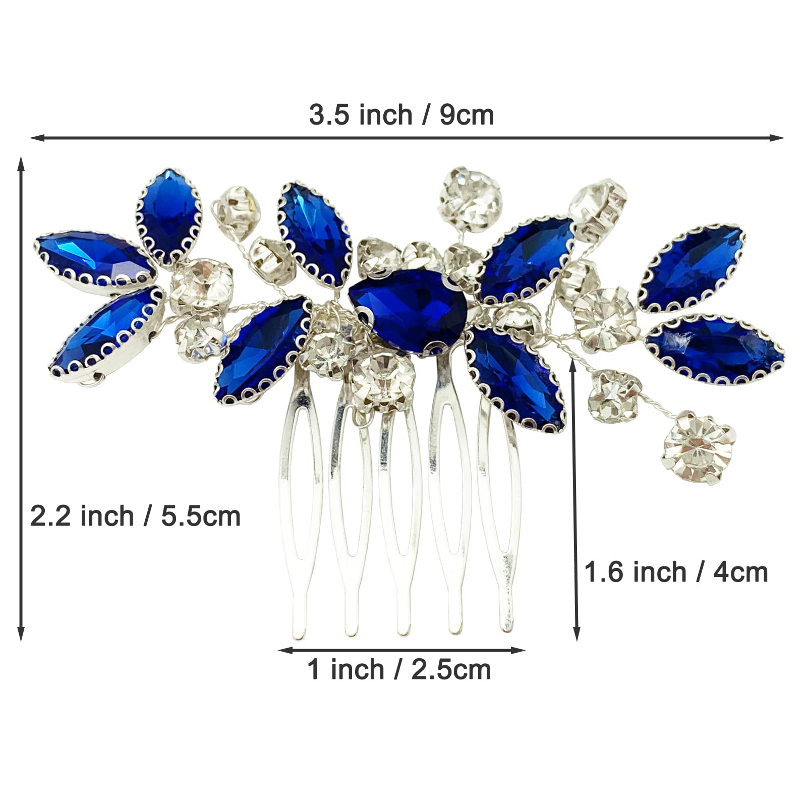 Pettine per capelli da sposa in cristallo, accessorio per capelli da sposa, per feste, balli, per donne e ragazze (blu reale)