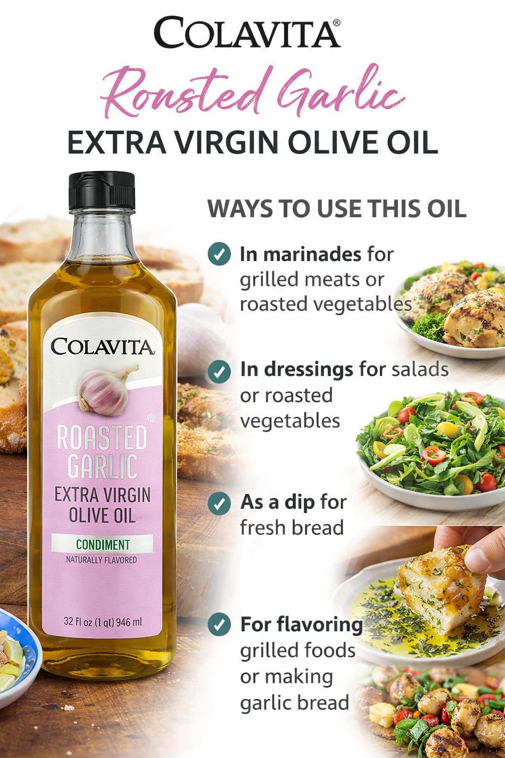 Colavita Roasted Garlic Extra Virgin Olive Oil, 32 Ounce