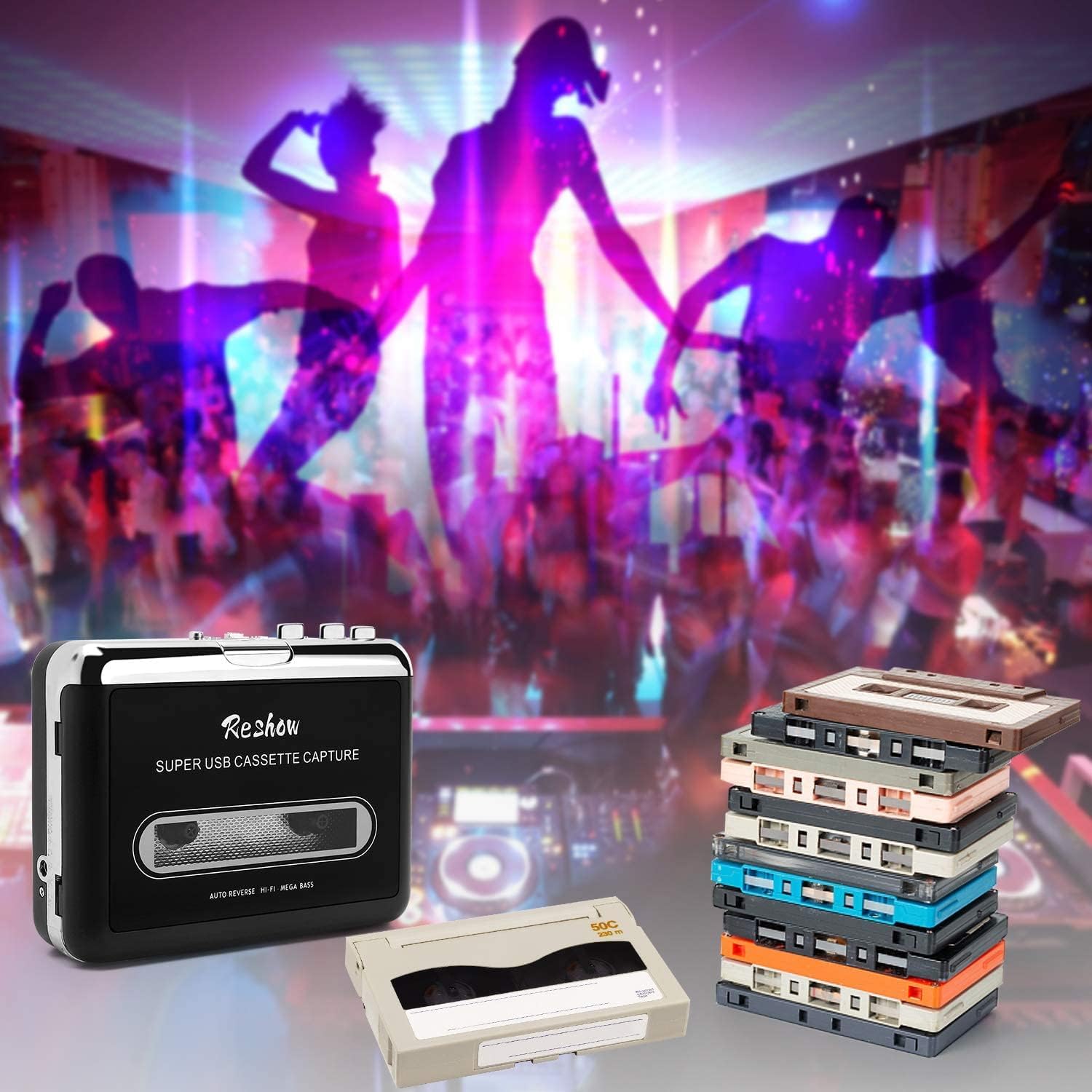 Reshow Przenośny Odtwarzacz Kaset Magnetofonowych, Nagrywanie Audio MP3 przez USB, Konwersja Kasety na MP3