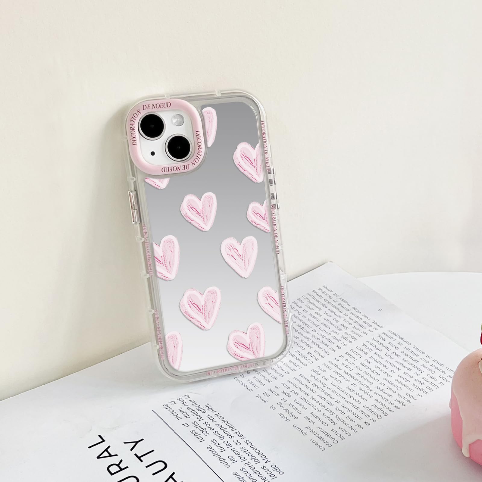 NITITOP Cover per iPhone 14 Pro Trasparente con Fiocco Disegni Amore Cuore Estetico per Ragazze Femminile Morbida in TPU Resistente Antigraffio Antiurto Custodia - Rosa