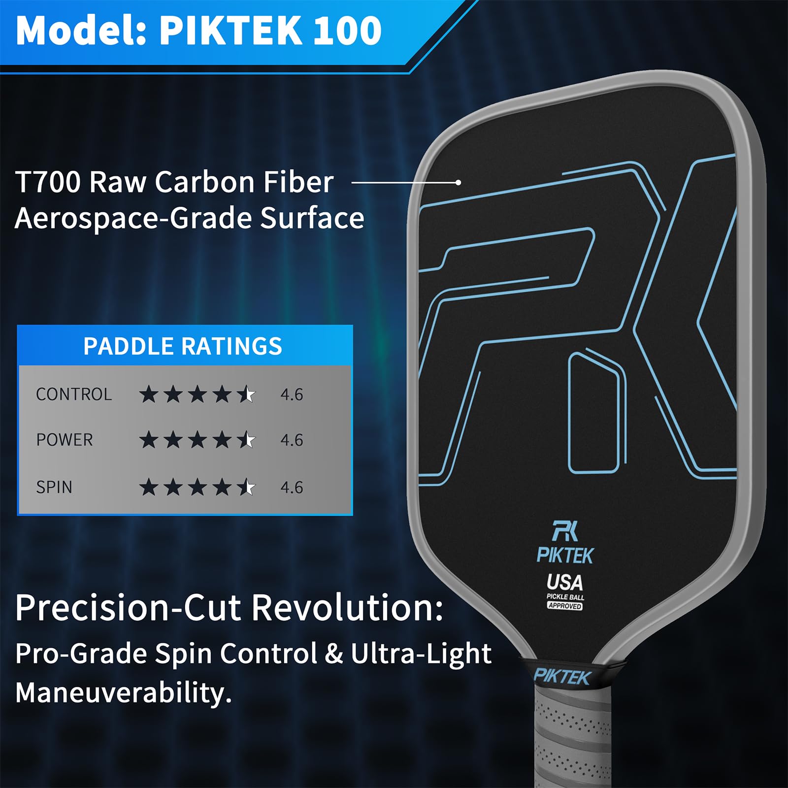 Pickleball Paddles, Carbon Fiber Pickleball Paddle with 16mm Polymer Honeycomb Core Professional Lightweight Pickle Ball Racket for Men Women, Grade Spin Control & Durability