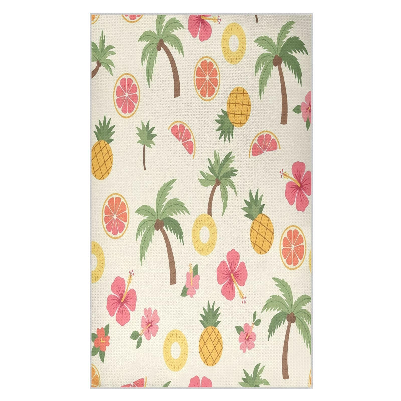 Lyeorm Bright Hibiscus Flower Waffle Weave Kitchen Towels 18x30 Inch Soft Absorbent Microfiber Dish Cloths