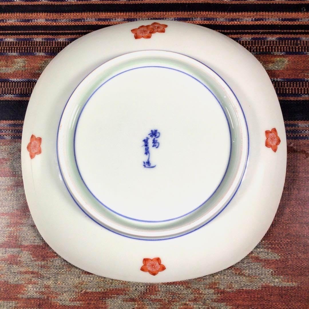 鍋島焼　其泉　桃絵　角皿　5枚セット 鍋島焼 其泉 桃 角皿 5枚 鍋島焼 其泉 桃絵 角皿