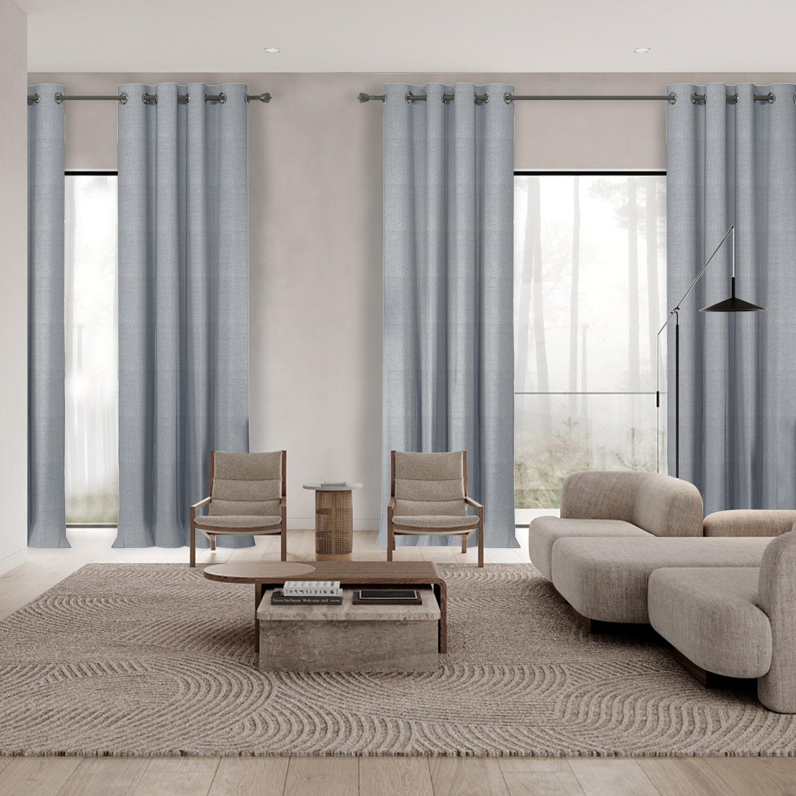 YSTELLAA Tende 100% Oscuranti Per Interni 2 Pezzi, 140×240cm, Effetto Lino, Tende Termiche, Con Anelli, Tenda Termica Isolante Freddo E Caldo, Fonoassorbenti, Moderne, Grigio Chiaro