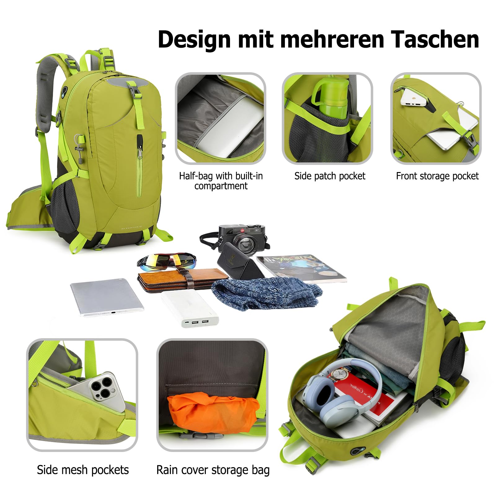 Zaino da trekking impermeabile da 40 litri, resistente, leggero, riflettente, per donne, uomini, trekking, campeggio, passeggiate, arrampicata, viaggi, sport all'aria aperta