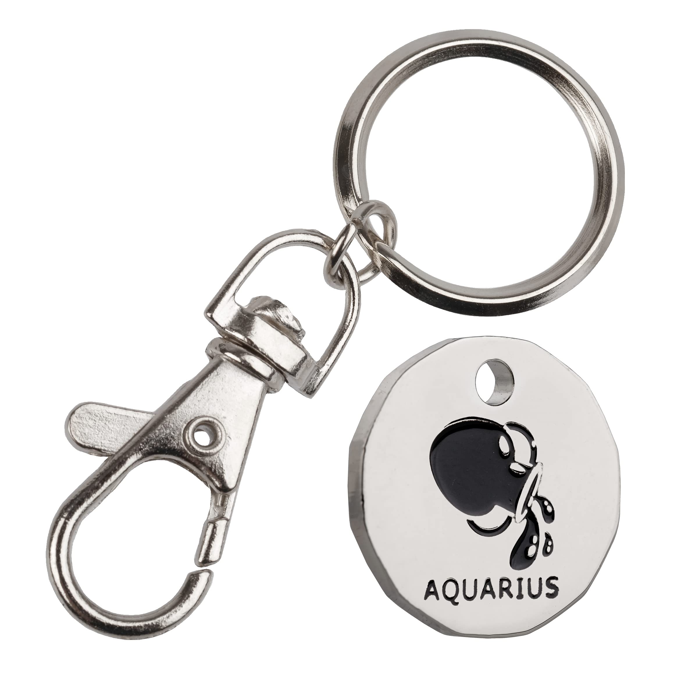 Harts New 12 sided Shape Zodiac £1 coin Trolley Tokens Keyrings Supermarket Locker 1 (Aquarius)