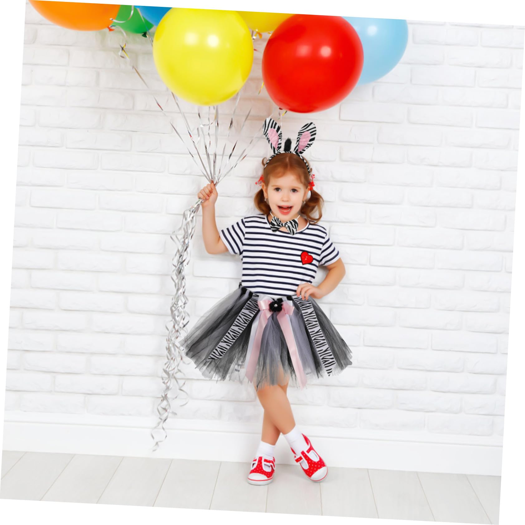 NOLITOY Disfraz de Cebra para Niños Diadema Orejas y Pajarita Falda Tutú de Poliéster Conjunto Resistente y Fácil de Combinar para Halloween y Cosplay
