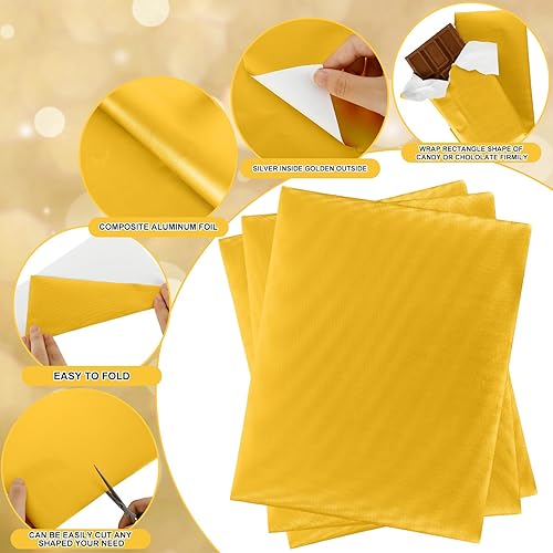 Miniatura 3 de Whaline 100 envoltorios de papel de aluminio dorado para dulces de chocolate con respaldo de papel grueso para manualidades, hogar, cocina,
