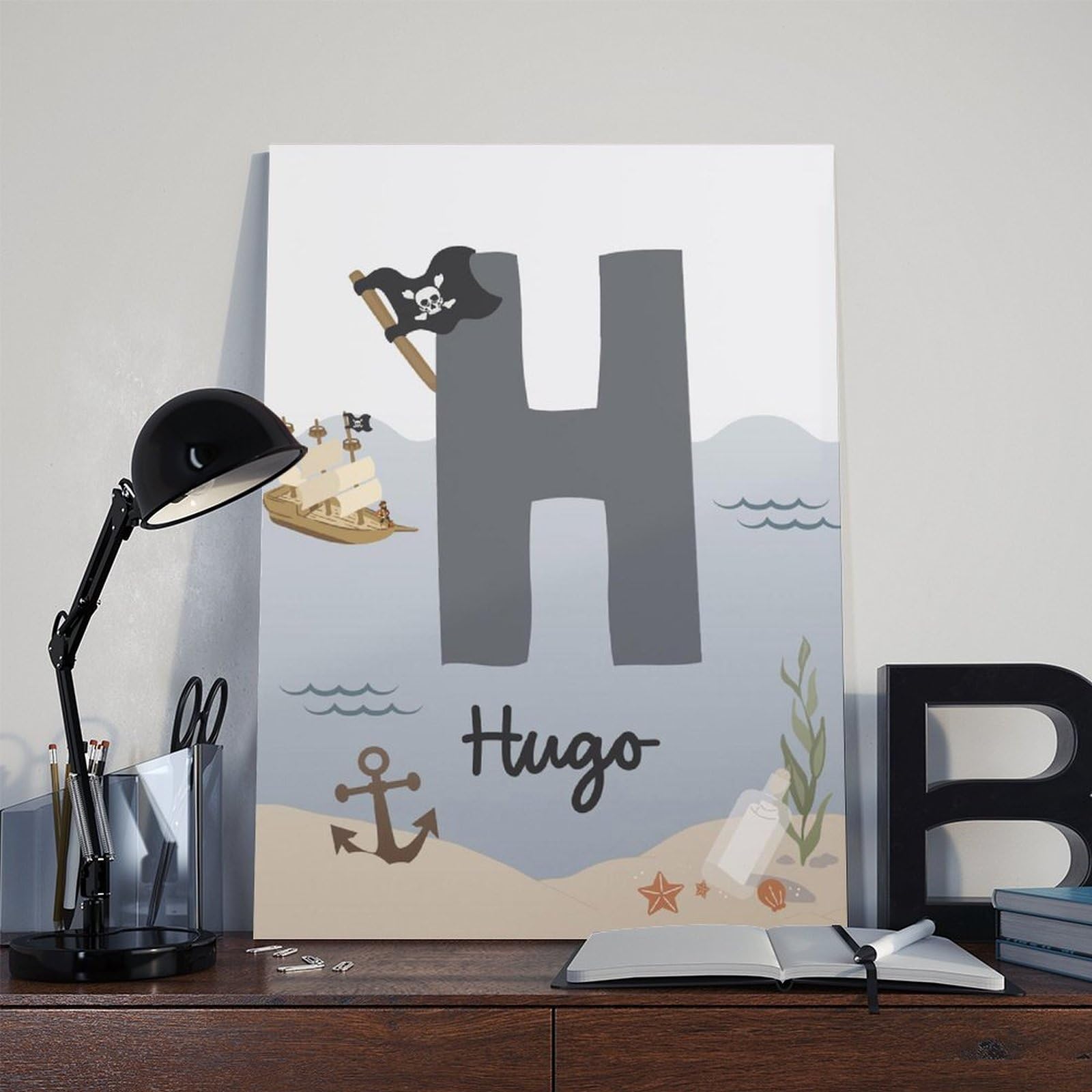 Poster sur toile avec thèmes éducatifs de l'alphabet de A à Z (14) - Décoration murale pour salon, chambre à coucher - 40 x 60 cm