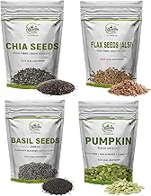 Heaven Gate Pumpkin, Chia,Basil & Flax Seeds Combo 200g (50g X4 Each) | Rich in Fiber, Protein & Omega-3 | Raw & Natural Superfood Seeds for Digestion, Weight Management & Healthy Lifestyle