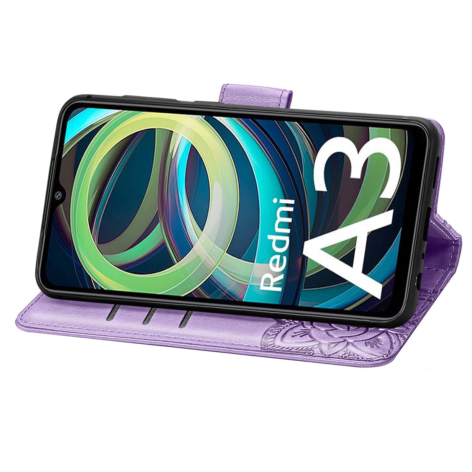 JIUNINE Cover Per Xiaomi Redmi A3 - Custodia Portafoglio Con Farfalle In Rilievo - Interno TPU Antiurto, Slot Carte E Supporto - Rosa Oro - 2
